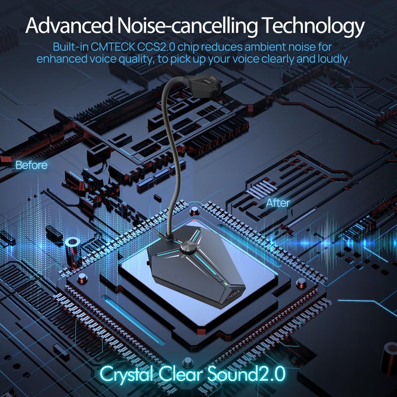 CMTECK Computer Microphone, G006Plus USB Desktop Condenser PC Laptop Mic, Mute Button with LED Indicators, Compatible with Windows/Mac (with Volume Knob) - Image 3